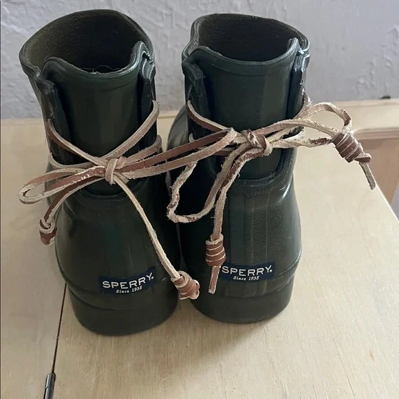 Sperry Dark Olive Lace-Up Rain Ankle Boots - Picture 4 of 5